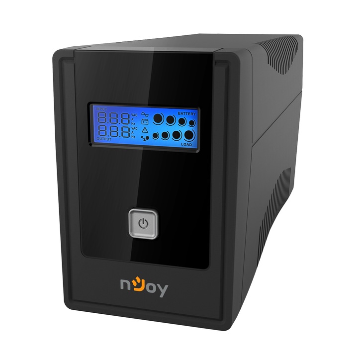 UPS NJOY Cadu 850, 800VA / 480W, LCD дисплей, Управление, HID USB порт, Gbit LAN защита, Автоматично рестартиране, Автоматично регулиране на напрежението