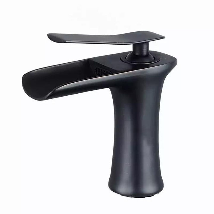 Baterie lavoar, montare baie tip cascada negru mat TRENDY S