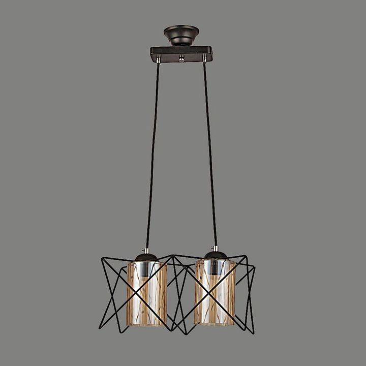 Lustra BUSSY LIGHTING 0305 Negru, E27, 2x60W, Diam 20x36cm, metal,sticla