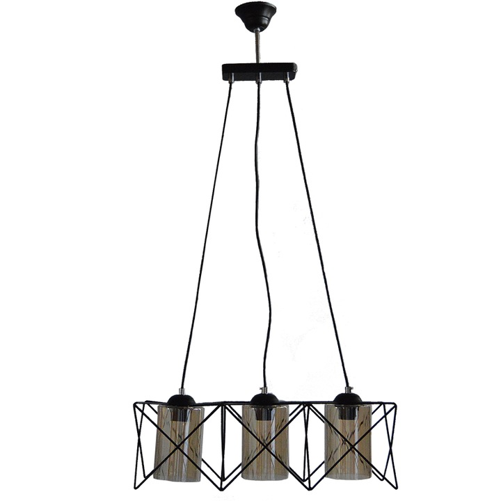 Bussy Lighting 0305 csillár, fekete, E27, 3x60W, Átm. 20x55cm, fém, üveg