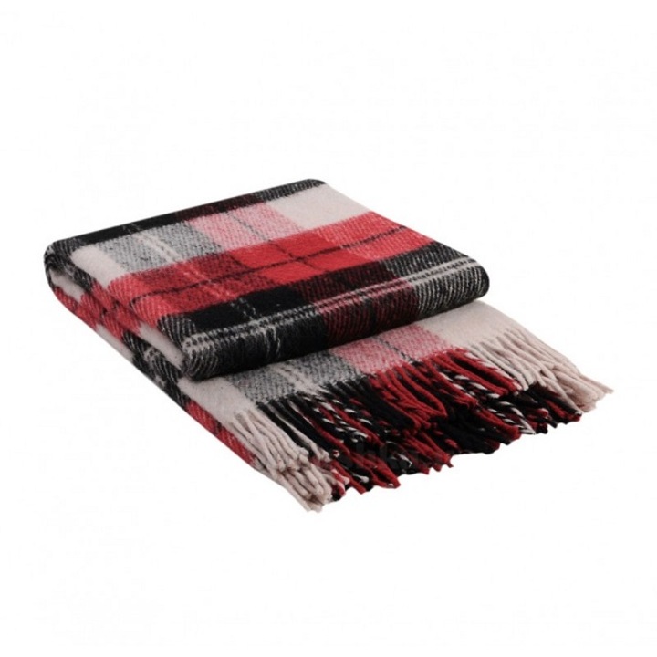 Patura lana merinos Valentini Bianco, Elf , 200x220 cm, Rosu, Negru, Alb