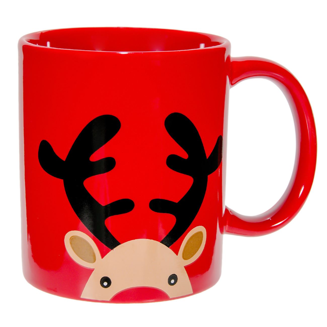 Cana de Craciun, Portelan, model cu Reni, 320 ml, Rosu