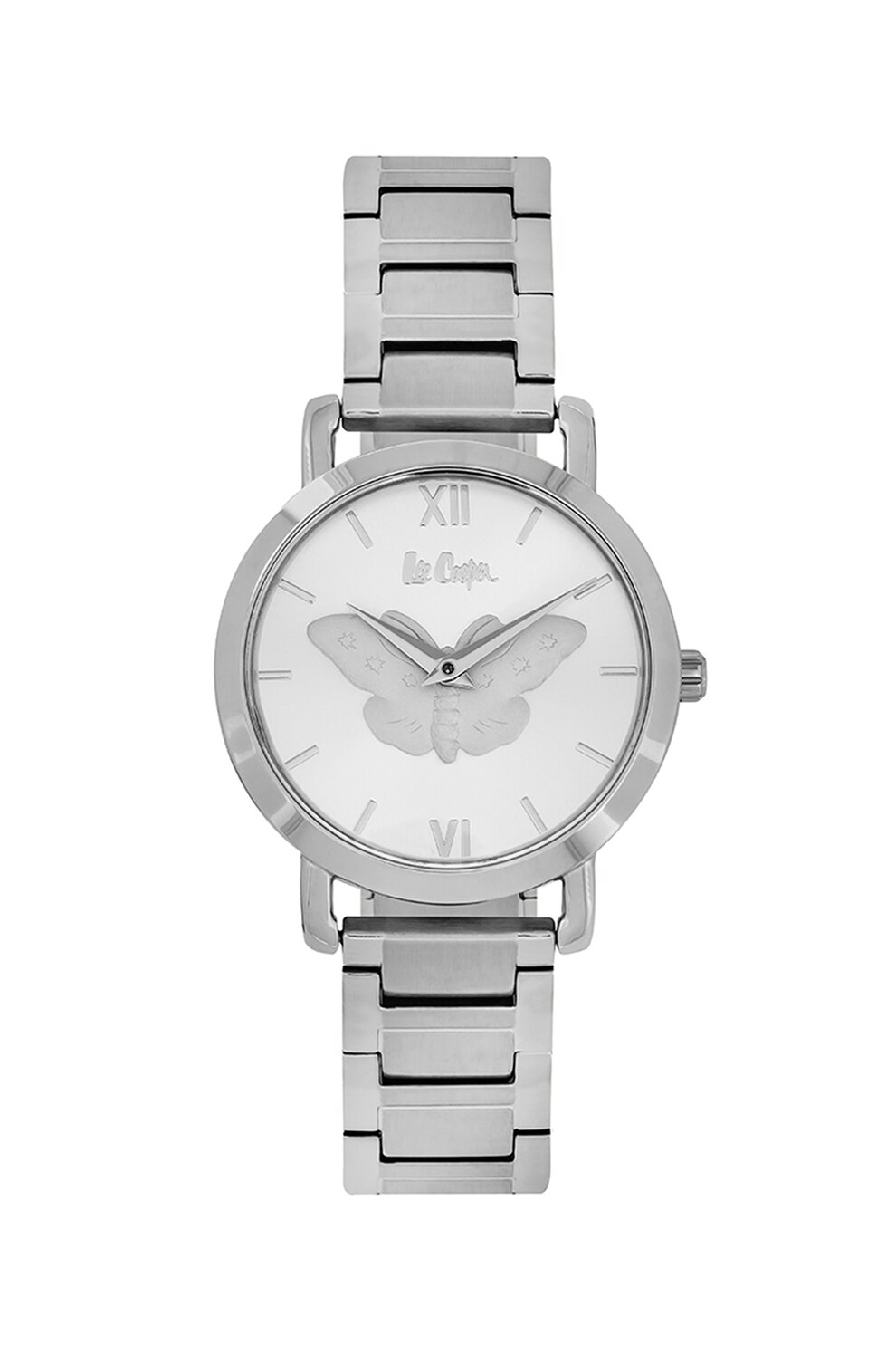 Lee Cooper, Ceas rotund cu detaliu fluture pe cadran, Argintiu/Albastru