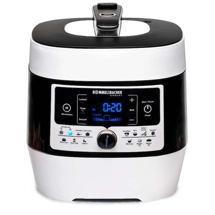 Под налягане - мултикукър ROMMELSBACHER Mein Hans, 1000W, 2 нива на пара, 14 автоматични програми, 4L, Бял / Черен