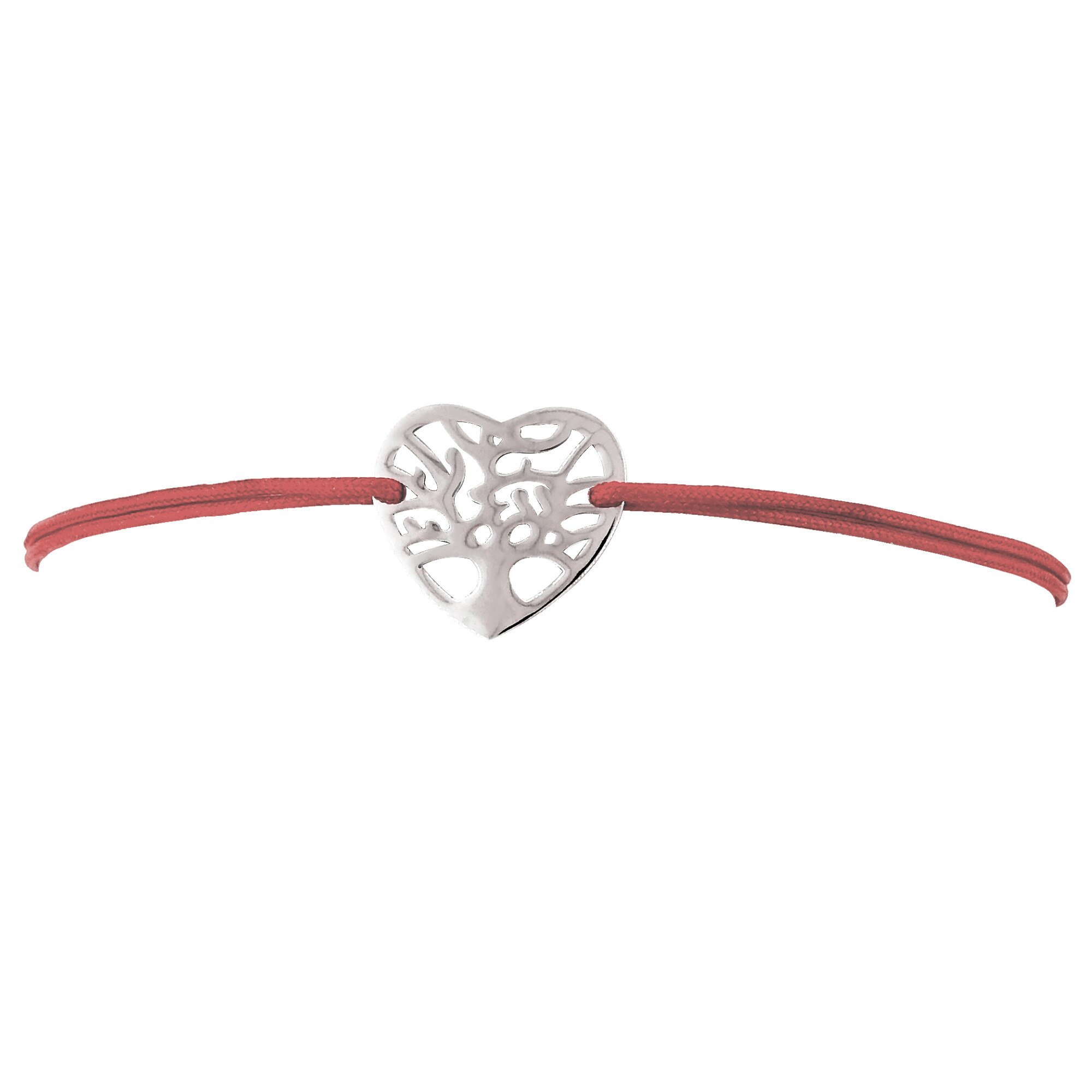 Brata snur satin rosu reglabil,Grata, pandant inima copacul vietii, Argint 925
