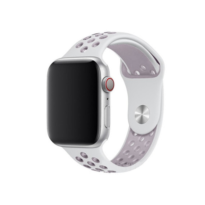 Perforált sportszíj, kompatibilis Apple Watch 1/2/3/4, 42 mm, fehér-lila