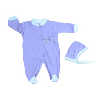 Set 2 piese salopeta si caciula bebelusi Pifou Model 12 M12-M, Mov, 62 cm Set 2 piese salopeta si caciula bebelusi Pifou Model 12 M12-M, Mov, 62 cm