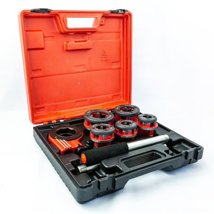 Set pentru filetare, capete 1/4"-1/2"-3/4"-1"-1_1/4"", clichet, 8 piese// MTX