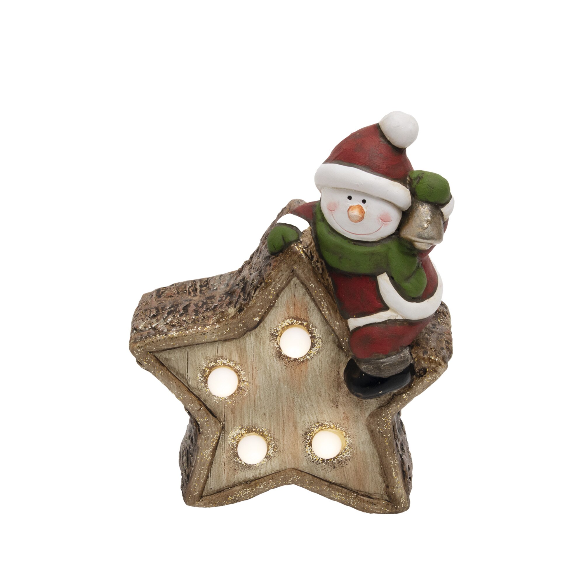 Decoratiune de Craciun, tip stea, decor ceramic de masa, globuri EVA luminate, 4 leduri lumina alb cald, Heber