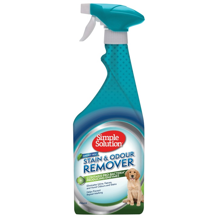 Spray pentru caini Simple Solution S&O Remover Rainforest impotriva petelor si mirosurilor, padure tropicala, 750 ml