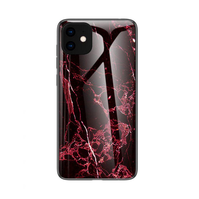 Husa silicon Apple iPhone 11 model Marble Glass Rosu, Antisoc, Viceversa