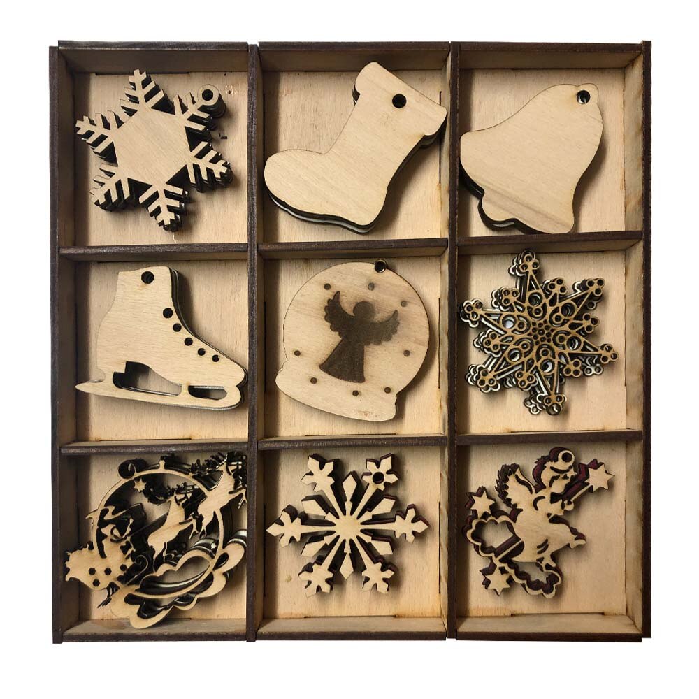 Decoratiuni de Craciun din lemn, Set de 45 bucati, cr6