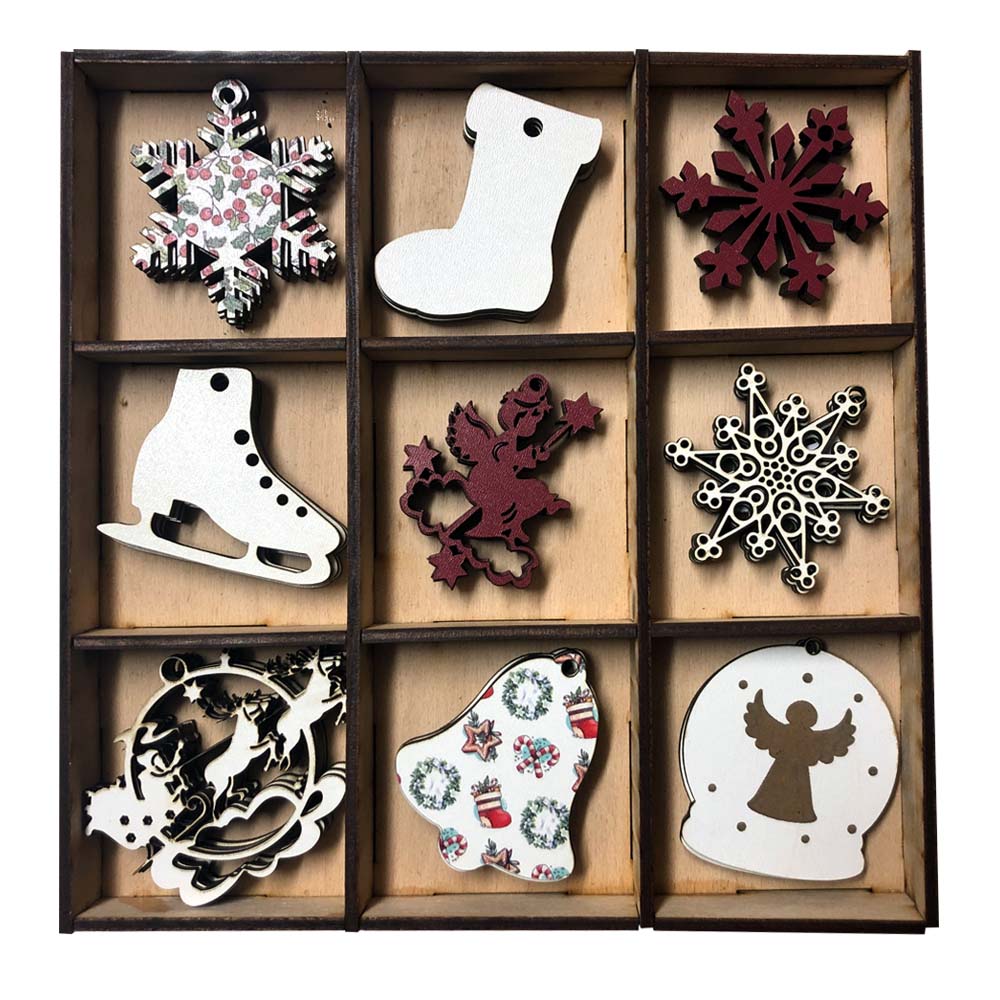 Decoratiuni de Craciun din lemn, Set de 45 bucati, cr7