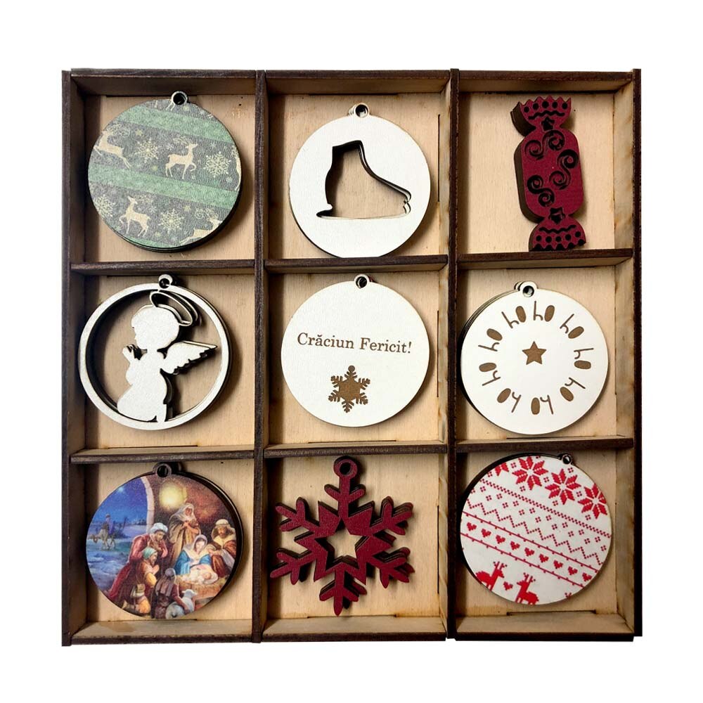 Decoratiuni de Craciun din lemn, Set de 45 bucati, cr8
