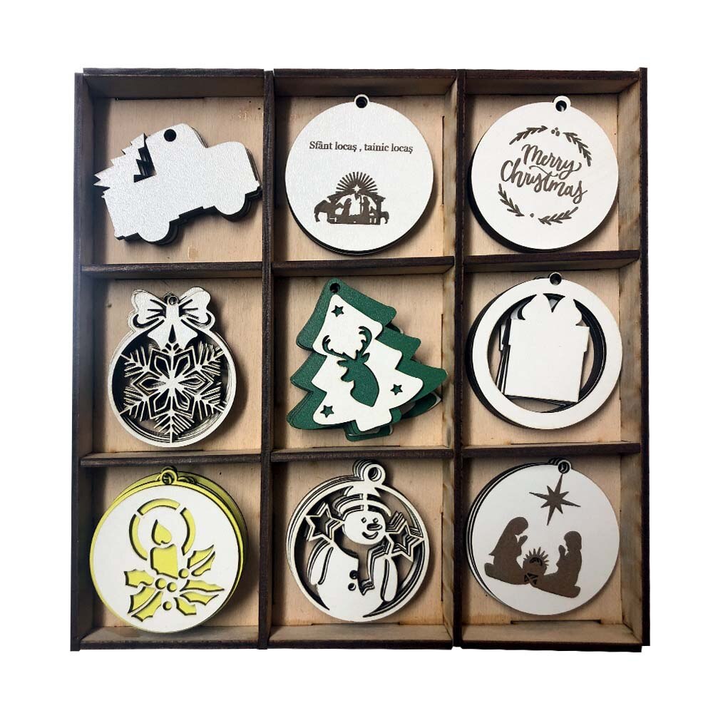 Decoratiuni de Craciun din lemn, Set de 45 bucati, cr10