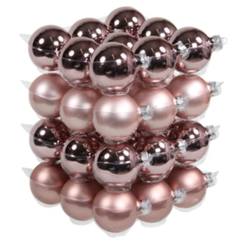 Globuri din sticla rotunde, pentru brad de Craciun, la set de 36 bucati, culoare Roz prafuit, finisaj mat si lucios, diametru 5.7 cm Globuri din sticla rotunde, pentru brad de Craciun, la set de 36 bucati, culoare Roz prafuit, finisaj mat si lucios, diametru 5.7 cm