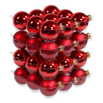 Globuri din sticla rotunde, pentru brad de Craciun, la set de 36 bucati, culoare Rosie, finisaj lucios si mat, diametru 5.7 cm Globuri din sticla rotunde, pentru brad de Craciun, la set de 36 bucati, culoare Rosie, finisaj lucios si mat, diametru 5.7 cm