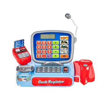Set de joaca pentru copii MalPlay, Casa de marcat cu LCD, Scanner, Calculator, Microfon, Bani si cantar, 21 piese Set de joaca pentru copii MalPlay, Casa de marcat cu LCD, Scanner, Calculator, Microfon, Bani si cantar, 21 piese