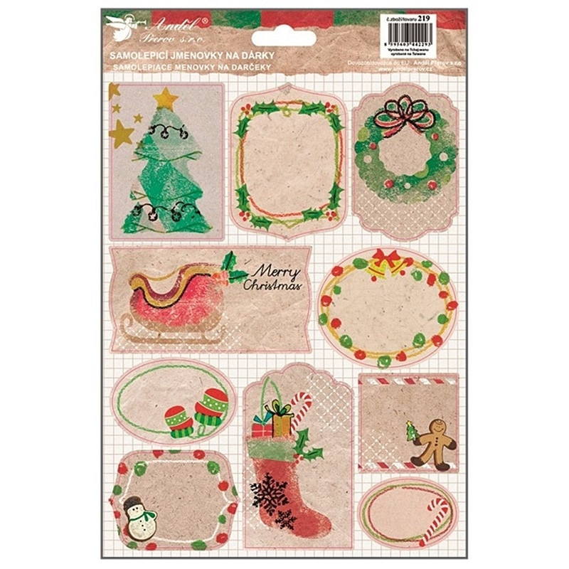 Set 10 etichete cadou Craciun, autoadezive - brad de Craciun, 25 x 17 cm