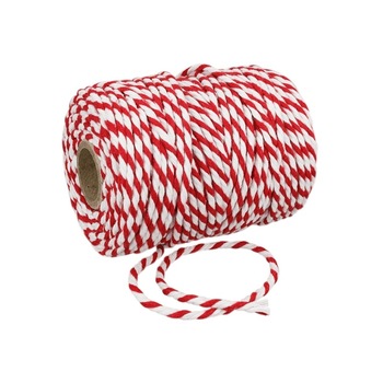 Sfoara bumbac 1mm grosime 10m/rola - alb cu rosu Sfoara bumbac 1mm grosime 10m/rola - alb cu rosu