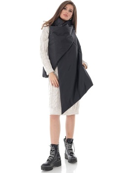 Vesta neagra de dama, ROH, de fas, calduroasa, asimetrica Vesta neagra de dama, ROH, de fas, calduroasa, asimetrica