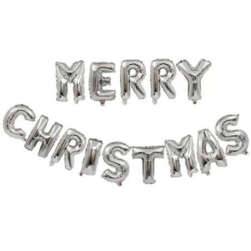 Balon folie Merry Chirstmas, Argintiu, 41 cm
