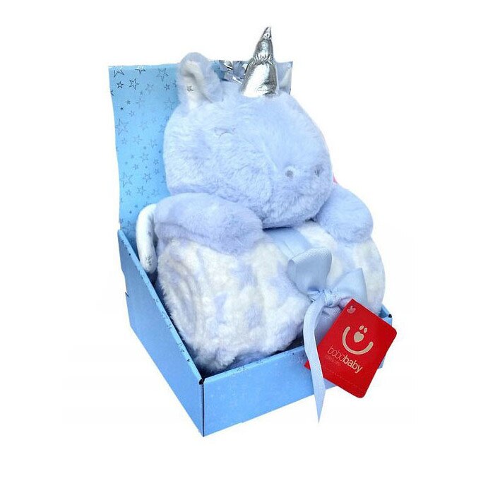 Paturica, jucarie plus, unicorn albastru, 75x100cm