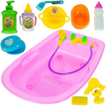 Set de joaca MalPlay, cadita si accesorii de baie, 12 piese, 40 cm Set de joaca MalPlay, cadita si accesorii de baie, 12 piese, 40 cm