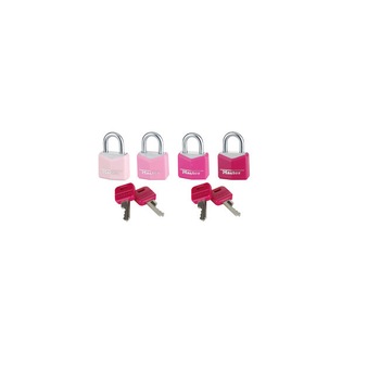 Set 4 lacate din aluminiu, Masterlock, 9123EURQCOLNOP, corp de 20 mm, roz Set 4 lacate din aluminiu, Masterlock, 9123EURQCOLNOP, corp de 20 mm, roz