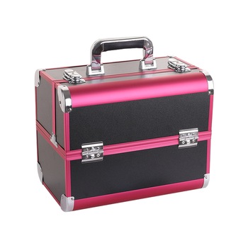 Cutie profesionala depozitare make-up roz/negru, dimensiune 32*21*26 cm, geanta depozitare produse machiaj din aluminiu - Leexo Cutie profesionala depozitare make-up roz/negru, dimensiune 32*21*26 cm, geanta depozitare produse machiaj din aluminiu - Leexo