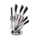 Set cutite bucatarie 9 piese SWAN, otel inoxidabil, maner soft touch, argintiu, cu stand, peeler, foarfeca si ascutitor