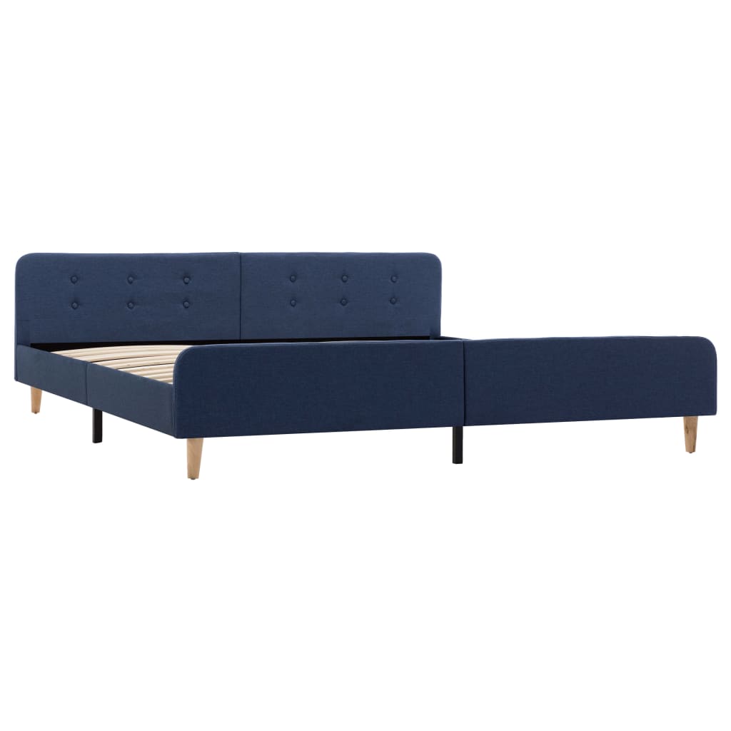 Cadru de pat dublu tapitat, vidaXL, Textil-Lemn, 180 x 200 cm, Albastru