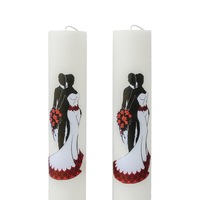 Set 2 Lumanari Nunta Mire si Mireasa cu rosu H40cm D4,5cm