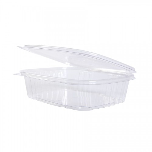 Caserole biodegradabile dreptunghiulare transparente, capac rabatabil, PLA, 700 ml, set 100 buc