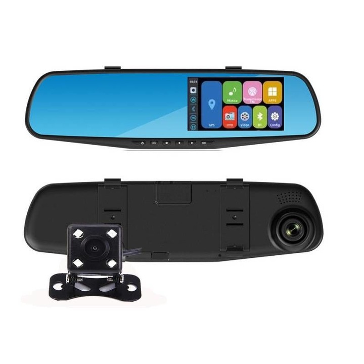 Camera auto oglinda, Full HD, 170 grade, 4.3 inch, camera marsarier, inregistrare cliclica, WDR, negru