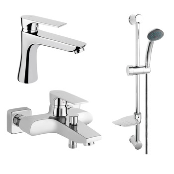 Set FERRO SQUARE & SIMPLA 3in1: Baterie cada-dus + Baterie lavoar + Set de dus SIMPLA cu 1-functie: usor Set FERRO SQUARE & SIMPLA 3in1: Baterie cada-dus + Baterie lavoar + Set de dus SIMPLA cu 1-functie: usor