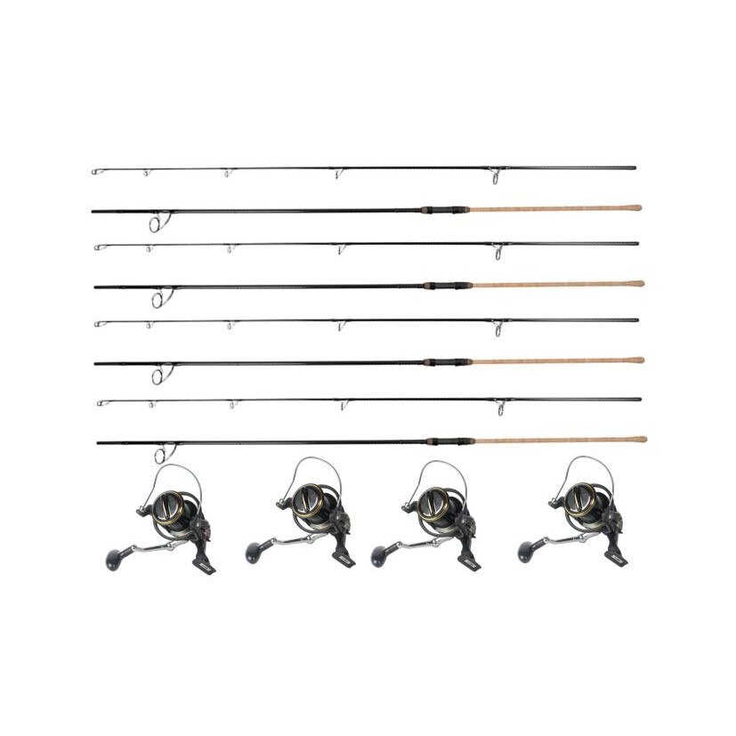 Kit 4 Lansete Hermes II Crap lungime 3.60 metri actiune 3.75lbs echipate cu 4 Mulinete Hermes II 8000 cu tambur Ultra Long Cast metalic si 13 rulmenti