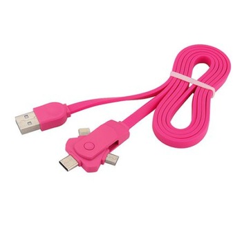 Cablu 3 in 1 rotativ cu conector Micro USB, type C, Lightning, 1 m lungime, Roz Cablu 3 in 1 rotativ cu conector Micro USB, type C, Lightning, 1 m lungime, Roz