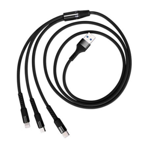 Cablu de date 3 in 1 Lightning micro USB Type-C, iPhone, Samsung, Huawei, Nokia, Negru