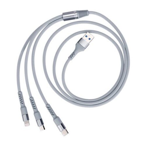 Cablu de date 3 in 1 Lightning micro USB Type-C, iPhone, Samsung, Huawei, Nokia, Gri