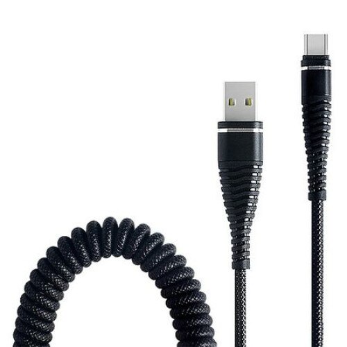 Cablu de incarcare sau transfer date spiralat Type-C, lungime 1.2 metri, Negru