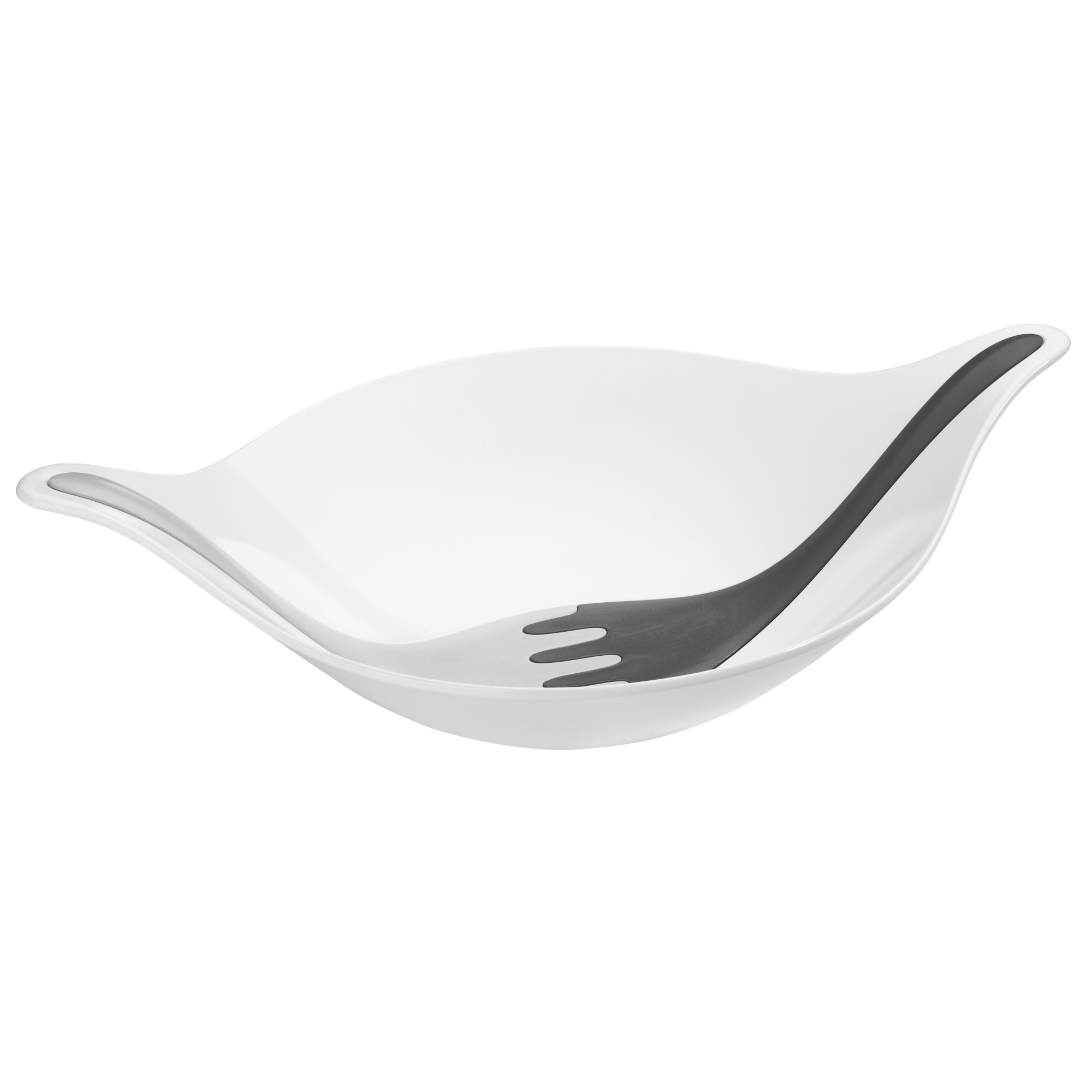 Bol cu ustensile pentru salata Leaf xl, alb cu gri