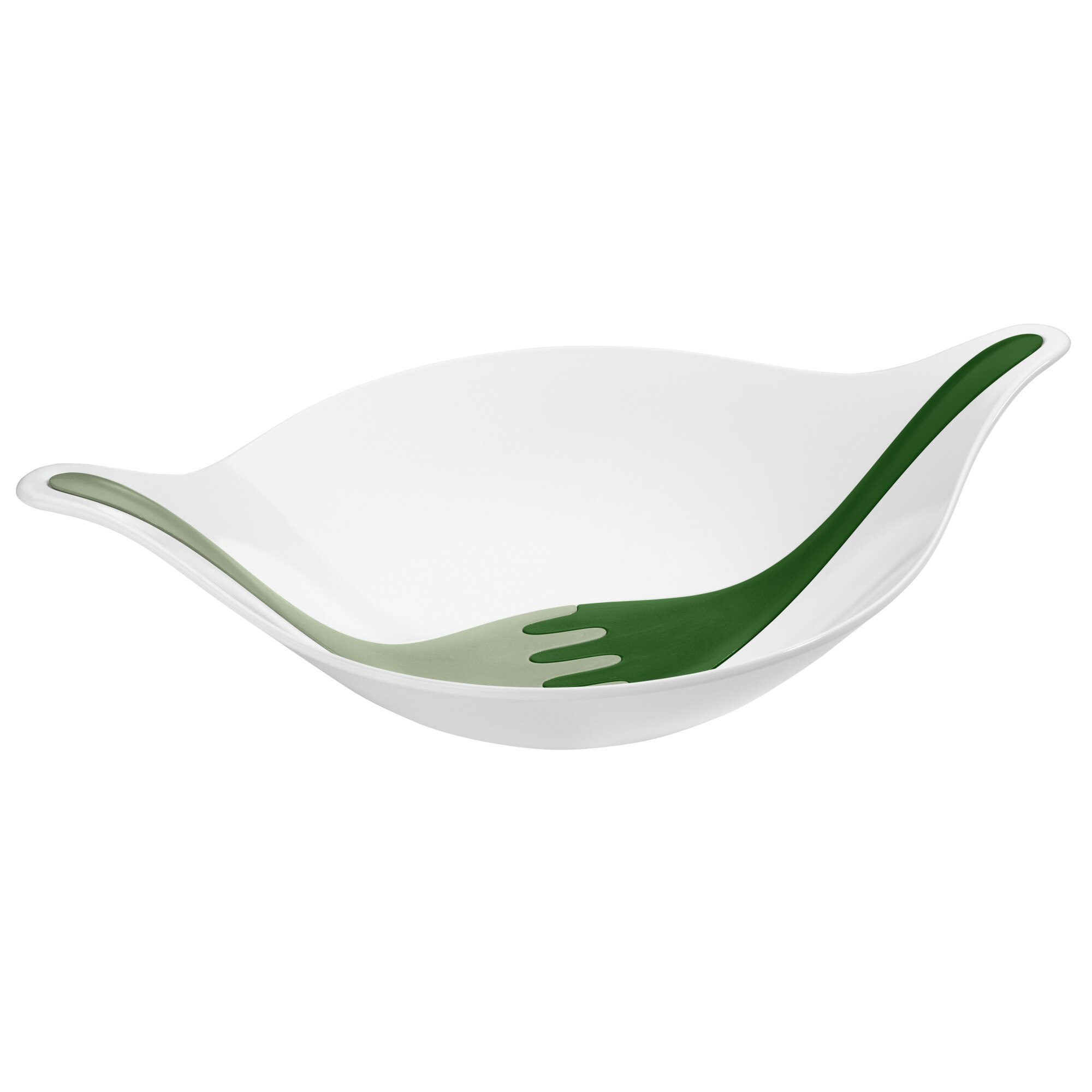 Bol cu ustensile pentru salata Leaf xl, alb cu verde