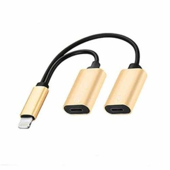 Adaptor 2 in 1 iPhone, iPad, Lightning, casti si charger, splitter, Negru-auriu Adaptor 2 in 1 iPhone, iPad, Lightning, casti si charger, splitter, Negru-auriu