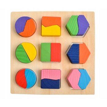 Puzzle incastru din lemnforme geometrice, Zola®, colorate, 15x15 cm, 18 piese Puzzle incastru din lemnforme geometrice, Zola®, colorate, 15x15 cm, 18 piese