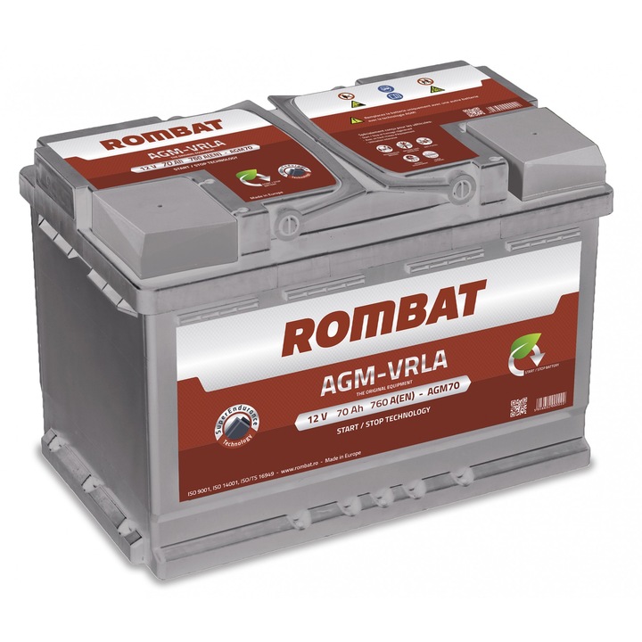 Acumulator auto Rombat 12V 70AH AGM VRLA 720A 278X175X190