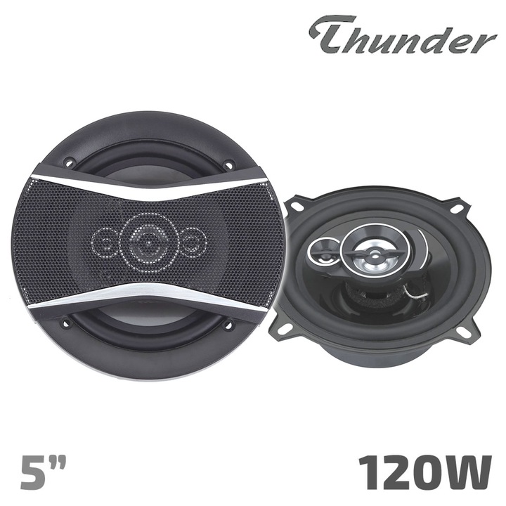 13 cm-es Thunder TCS-5018 5 hüvelykes, 4 ohmos, 2 részes autós hangszórókészlet, rácsokkal és rögzítőkábelekkel