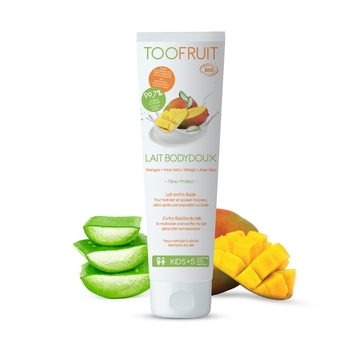 Био Мляко за тяло с Манго и Алое вера TOOFRUIT Lait bodydoux, 5+ години, 150 мл