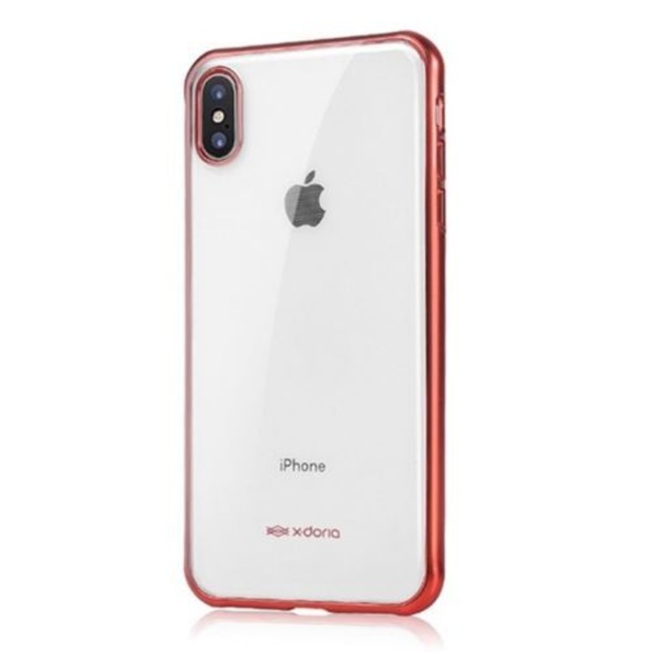 Силиконов калъф X-Doria Geljacket Plus, за iPhone XS/X, прозрачен/червен