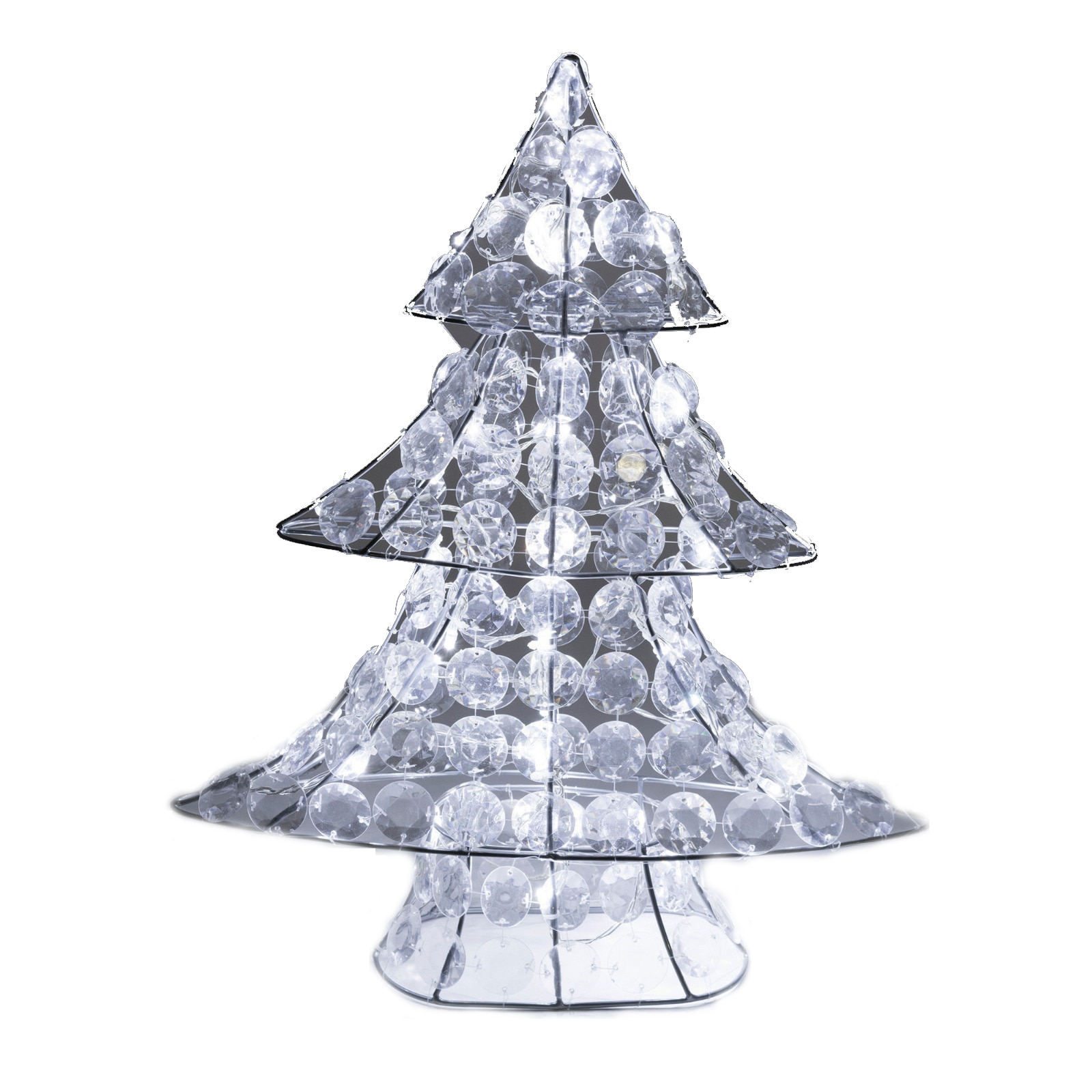 Decoratiune de Craciun, tip brad, decor din acril, 30 leduri cu lumina alba rece, cablu transparent, Heber